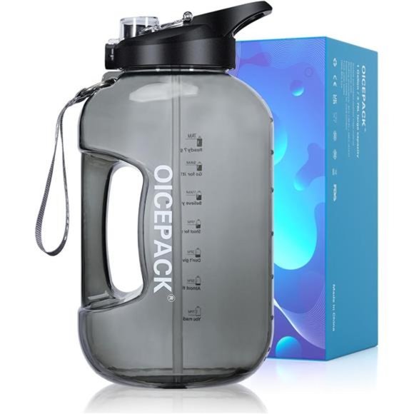 128 oz Water Bottle 2 in 1 Lid - 1 Gallon Water Jug Motivational Water Bottles - Picture 1 of 7